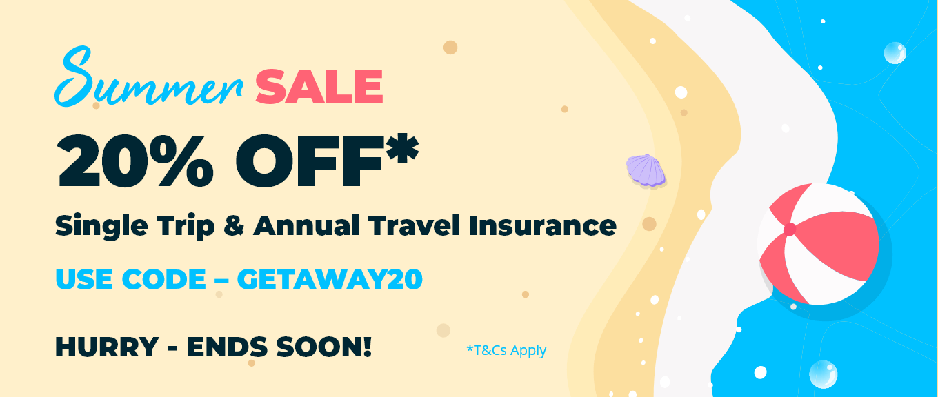 Summer Sale 20% Off* Single Trip & Annual Travel Insurance - Use Code GETAWAY20 *T&Cs Apply