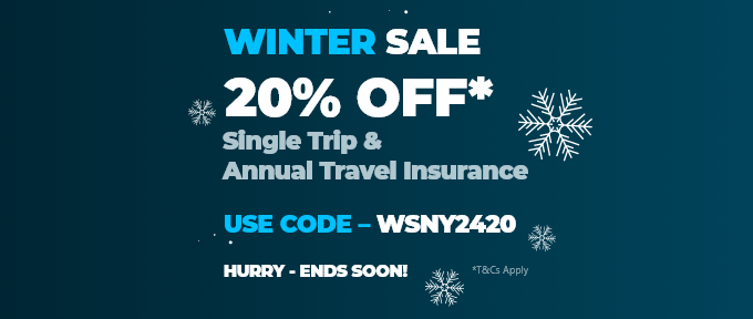 Winter Sale 20% Off* Single Trip & Annual Travel Insurance - Use Code WSNY2420 *T&Cs Apply