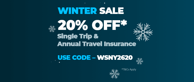 WINTER SALE 20% Off* Single Trip & Annual Travel Insurance - Use Code WSNY2620 *T&Cs Apply